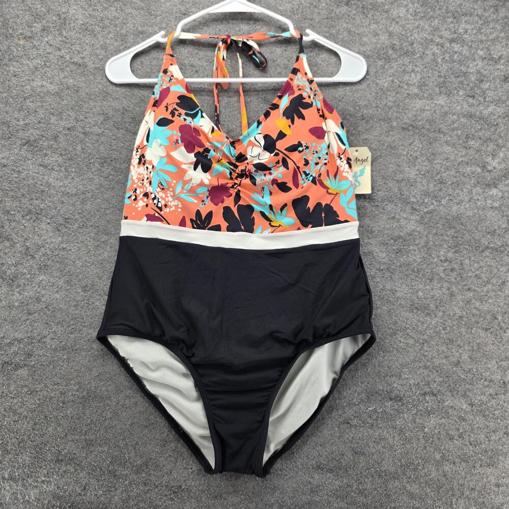 Sea Angel Swimsuit Womens Large Black Floral Meadowdale One Piece Halter New